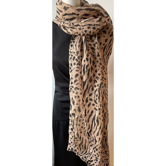 New Madewell Long Animal Print Scarf Sarong Cotton Linen - Picture 4 of 5